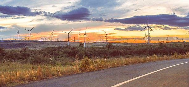 power generating windmills - wind turbine sunset bildbanksfoton och bilder