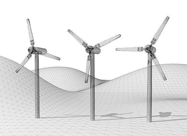 Power Generating Windmills (white background) stock photo