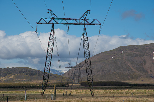 Power Lines In Icelandic Landscape Stock Photo - Download Image Now ...