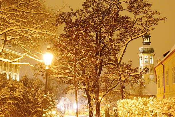 Prague castle at winter night stock photo