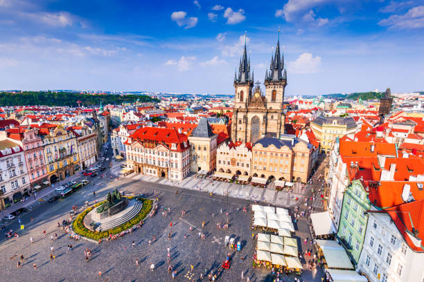 Prague, Czech Republic - Old Town Prague, Czech Republic - Old Town Square of Bohemia city with Tyn Church gothic cathedral (Stare Mesto). prague old town square stock pictures, royalty-free photos & images