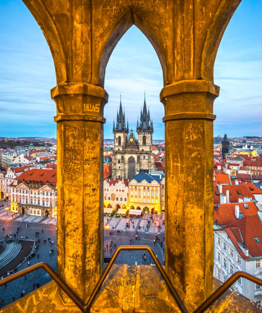 Prague, Czech republic Prague, Tyn Church and Old Town Square. Czech Republic prague old town square stock pictures, royalty-free photos & images