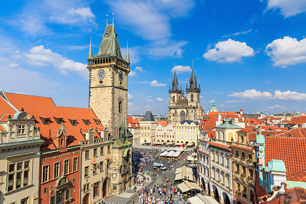 Prague, Czech Republic Prague Tyn Cathedral & Clock Tower, Czech Republic prague old town square stock pictures, royalty-free photos & images