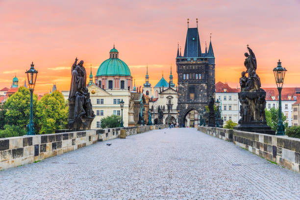Prague, Czech Republic. Prague, Czech Republic. Charles Bridge (Karluv Most) and Old Town Tower at sunrise. prague stock pictures, royalty-free photos & images