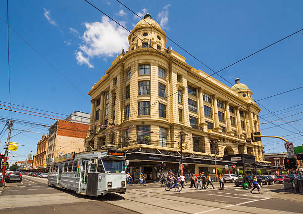 Pran Central, Chapel Street, Melbourne Melbourne, Australia - November 28, 2015: A tram passes Pran Central, a shopping centre located on Chapel St in Prahran. chapel stock pictures, royalty-free photos & images