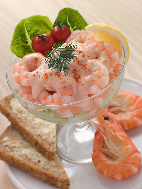 Prawn Cocktail in a glass with Brown Bread stock photo