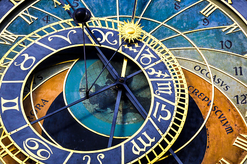 Detail of famous astronomical clock Prazski orloj (Prague, Czech Republic)