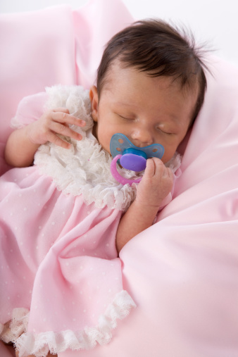 Precious Sleeping Newborn Baby With Pacifier Stock Photo ...