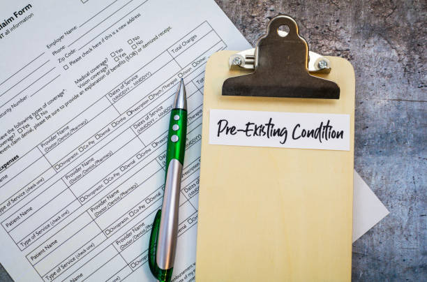 Pre-Existing Condition healthcare concept, flat lay Pre-Existing Condition healthcare concept with pills and money and forms and clipboards, flat lay condition stock pictures, royalty-free photos & images