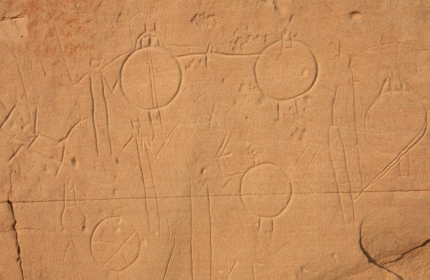 Prehistoric Petroglyph At Writing-On-Stone Provincial Park stock photo