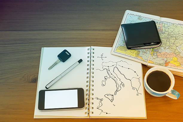 Preparing to Travel Concept, Searching for information stock photo