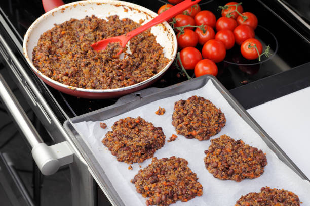 Preparing Tricolor Bean Quinoa Burgers stock photo