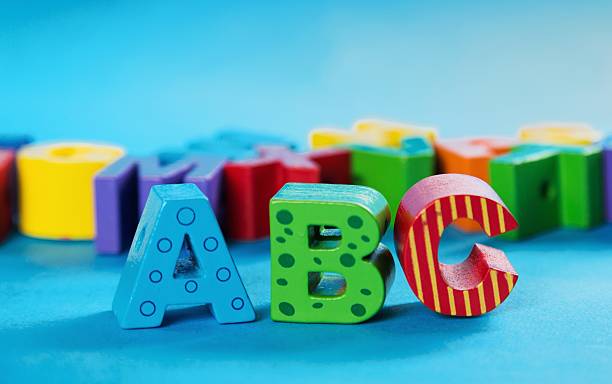 Preschool Wooden ABC Letters Standing alphabetical order stock pictures, royalty-free photos & images