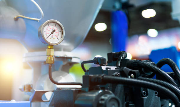 Pressure gauge in the plant stock photo