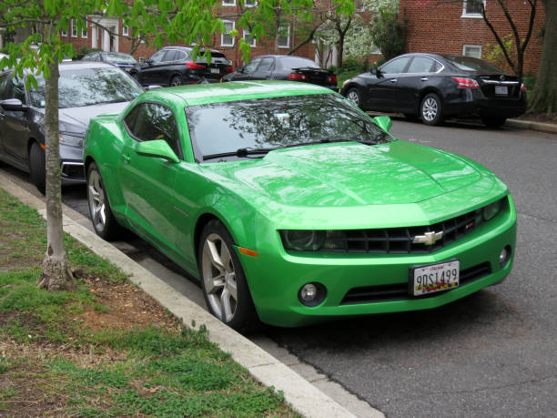 Pretty Green Chevrolet Camaro Muscle Car stock photo