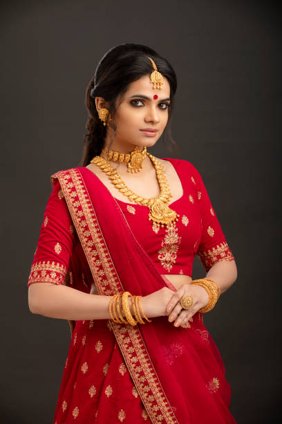 Pretty Indian young Hindu Bride Pretty Indian young Hindu Bride against grey background. indian bride stock pictures, royalty-free photos & images