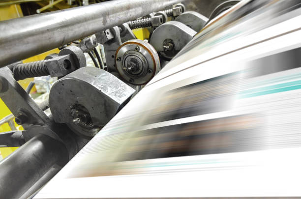 Printing machine, hit set speed roto offset print press, newspaper and magazine production industry Printing machine, hit set speed roto offset print press, newspaper and magazine production industry printing press stock pictures, royalty-free photos & images