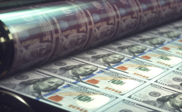 Printing US Dollar Bills stock photo