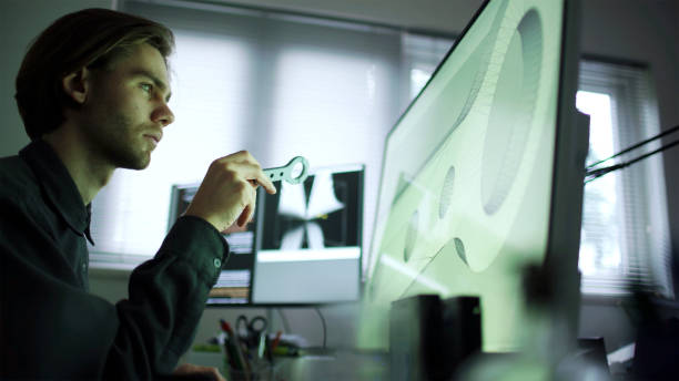 CAD 3D printing young man stock photo