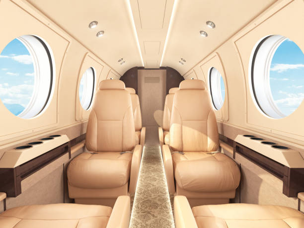 Private Jet Interior Interior of a business / private jet. private airplane stock pictures, royalty-free photos & images