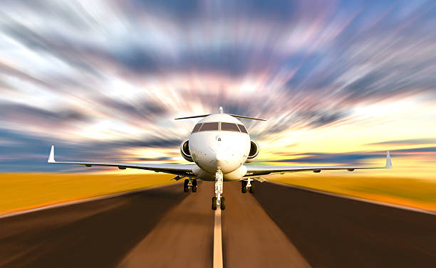 Private Jet Plane Taking off with Motion Blur stock photo