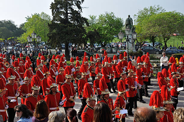Procession of musicians at Easter in Corfu stock photo