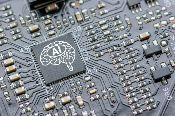 Processor for AI acceleration, CPU Central processing Unit or GPU microchip on a motherboard. stock photo