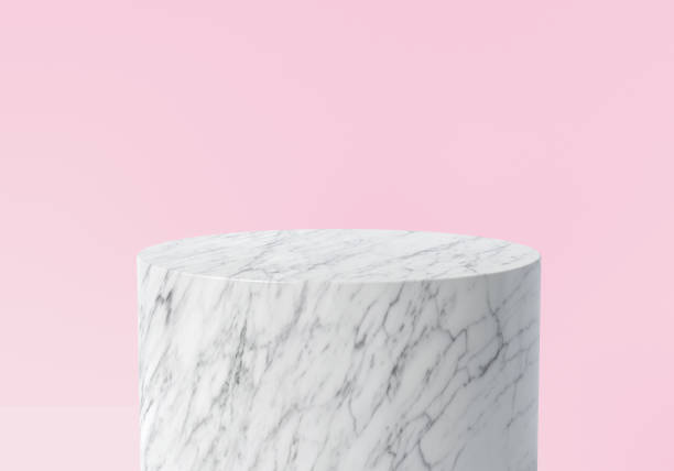 Product display. Empty white marble podium on pastel pink color background. 3d rendering. Product display. Empty white marble podium on pastel pink color background. 3d rendering. pedestal stock pictures, royalty-free photos & images