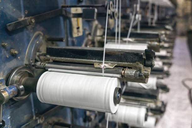 Production of polypropylene yarn for making bags stock photo