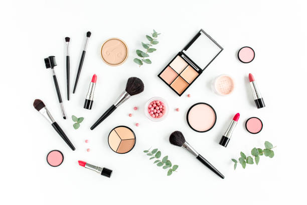 Professional decorative cosmetics, makeup tools on white background. Flat composition beauty, fashion. flat lay, top view Professional decorative cosmetics, makeup tools on white background. Flat composition beauty, fashion. flat lay, top view. High quality photo blusher make up stock pictures, royalty-free photos & images
