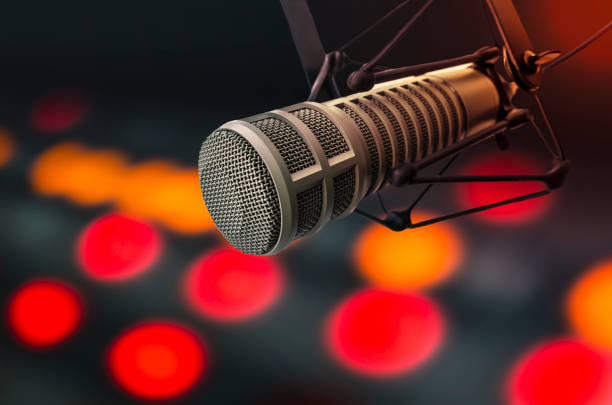 professional microphone and sound mixer stock photo