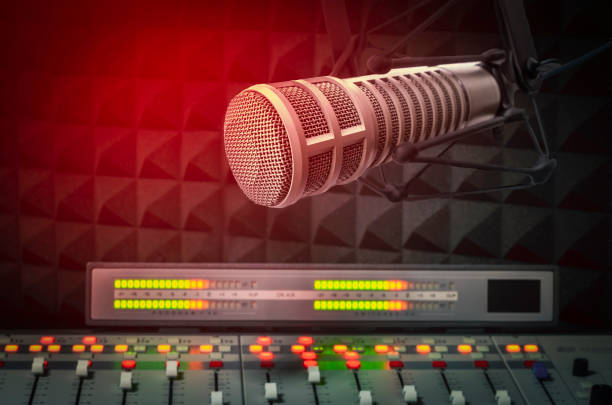 Professional microphone and sound mixer stock photo