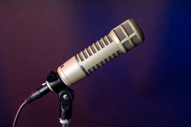 Professional microphone for radio and broadcast television announcer stock photo
