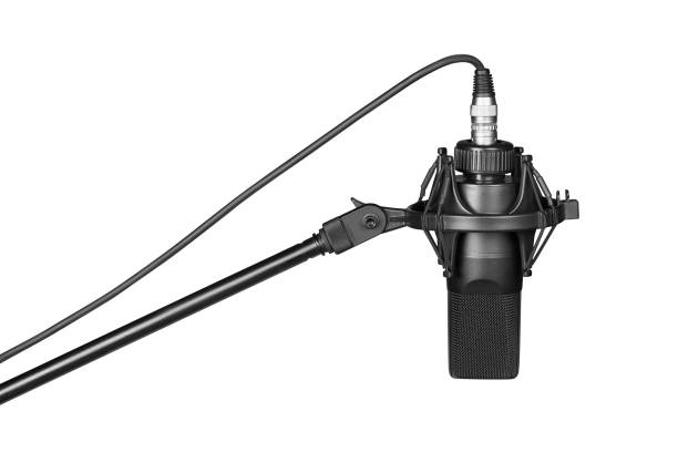 microphone professionnel dans un support de micro. isolé - micro photos et images de collection