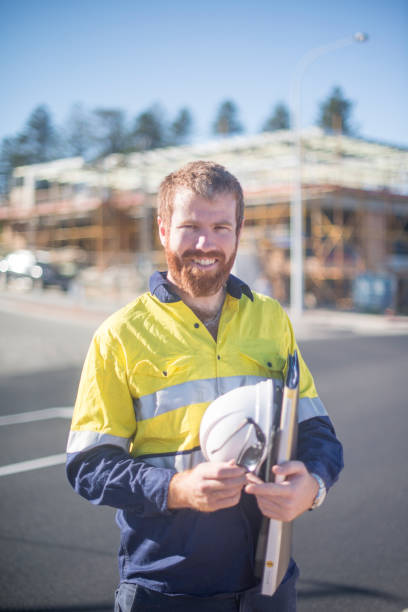 Professional Site Manager working outdoors stock photo