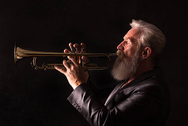 Profile Portrait of a trumpet player stock photo