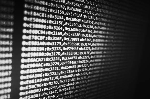 Programming Code and monitor - binary hex stock photo