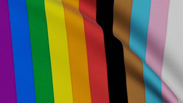 progress lgbtq pride flag. flags for good waving on the wind - progress pride flag 個照片及圖片檔