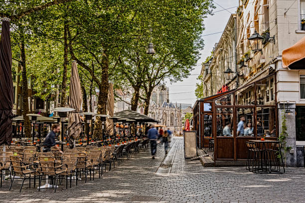 Promenade and restaurant terraces in the center of the city of Breda. Netherlands Netherlands stock photo