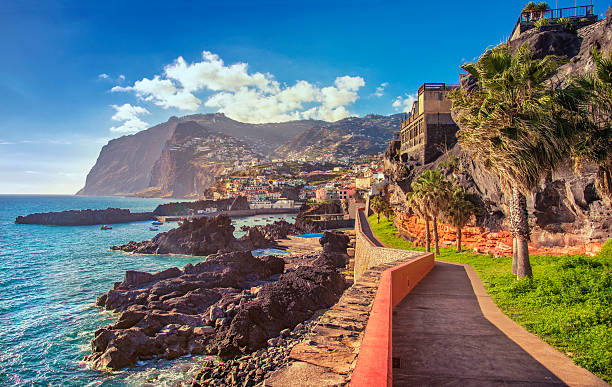 Promenade walk into Camara de Lobos, Madeira stock photo