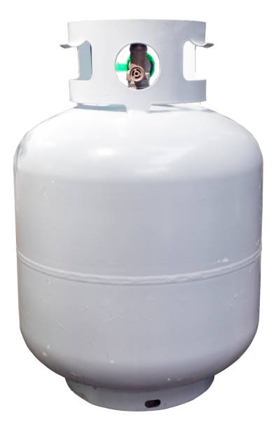 Propane Tank Household white propane tank. Isolated. Vertical. storage tank stock pictures, royalty-free photos & images