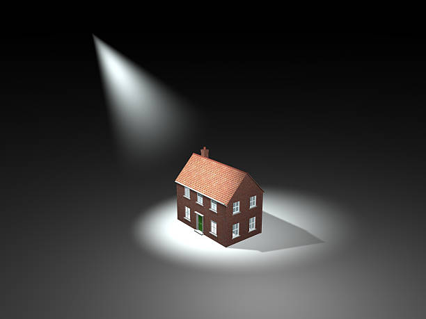 Property market. Spotlight on housing, repossessions. 3D stock photo