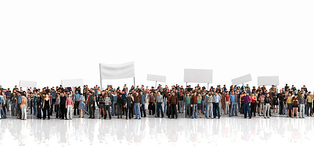 Protest of crowd. Protest of crowd. Large crowd of people stay on a line on the white background. protestor stock pictures, royalty-free photos & images