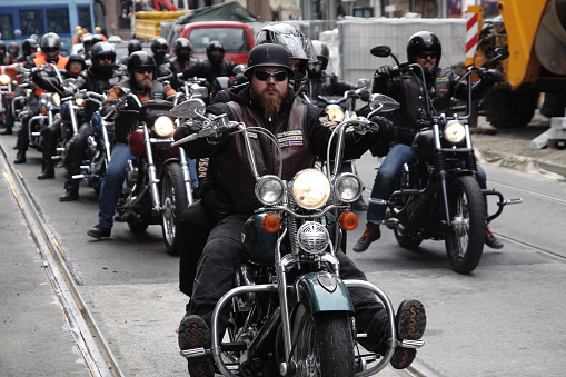 Oslo, Norway - September 14, 2013: Motorcycle clubs Bandidos, Gladiators, Hell's Angels, Coffin Cheaters, Road Pirates, Taurus and many others held the protest against the police bias.