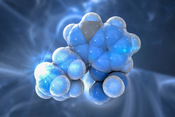 Psilocybin psychedelic mushroom molecule, 3D illustration stock photo
