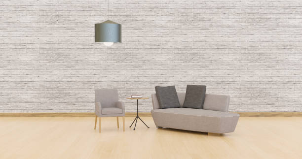 Psychologist office with armchair and sofa isolated in a lighted room, 3d illustration stock photo