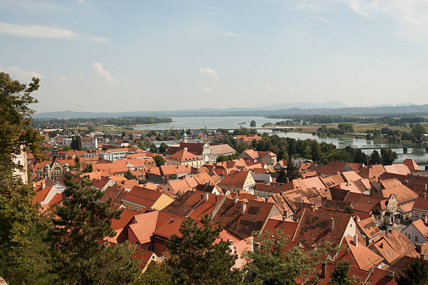 Ptuj - Panorama from the Castle stock photo