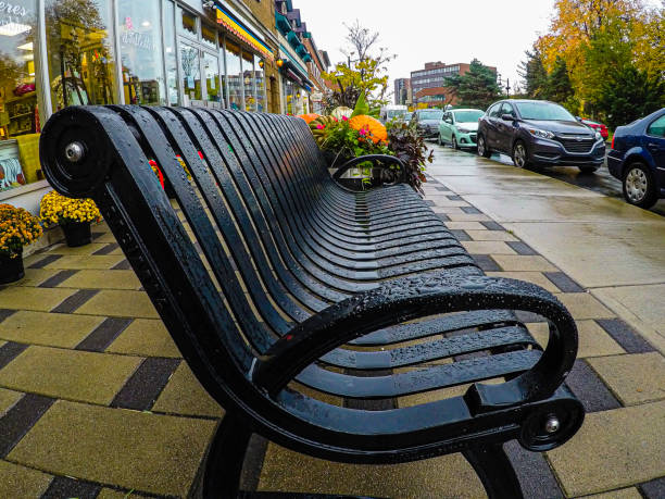 A public bench after the rain. stock photo