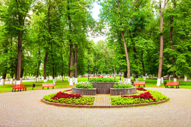 Public park in Vladimir city, Russia stock photo
