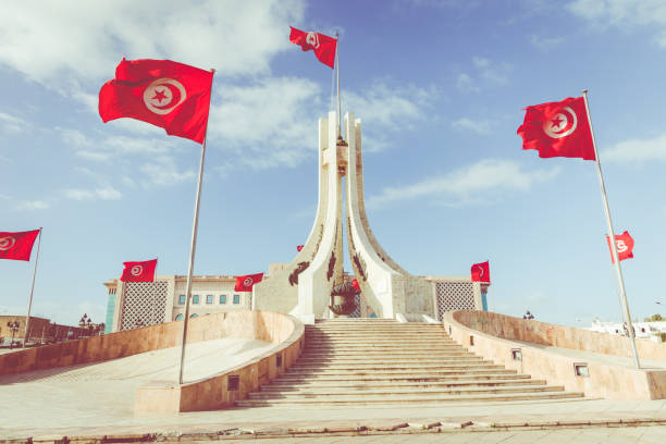 Public square of Tunis, national monument and city hall, Tunisia. stock photo
